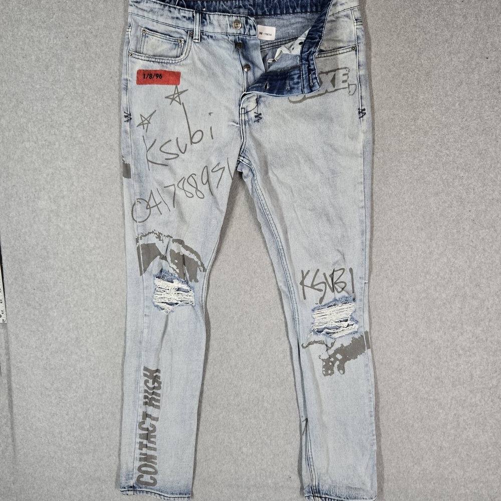 Ksubi Men Jeans 34" Light Blue Denim Chitch Flyer Trashed Grunge Streetwear